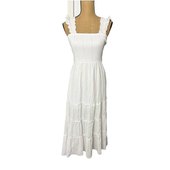 Ultra Flirt White Smocked Maxi Dress Gold Stripe Tiered Sundress Juniors M - Picture 2 of 15
